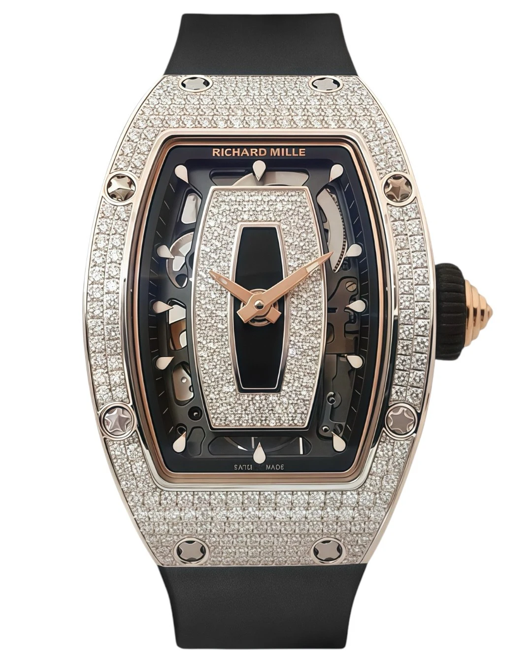 Часы Richard Mille RM07-01 White Gold Full Set Diamonds (Black Lips)