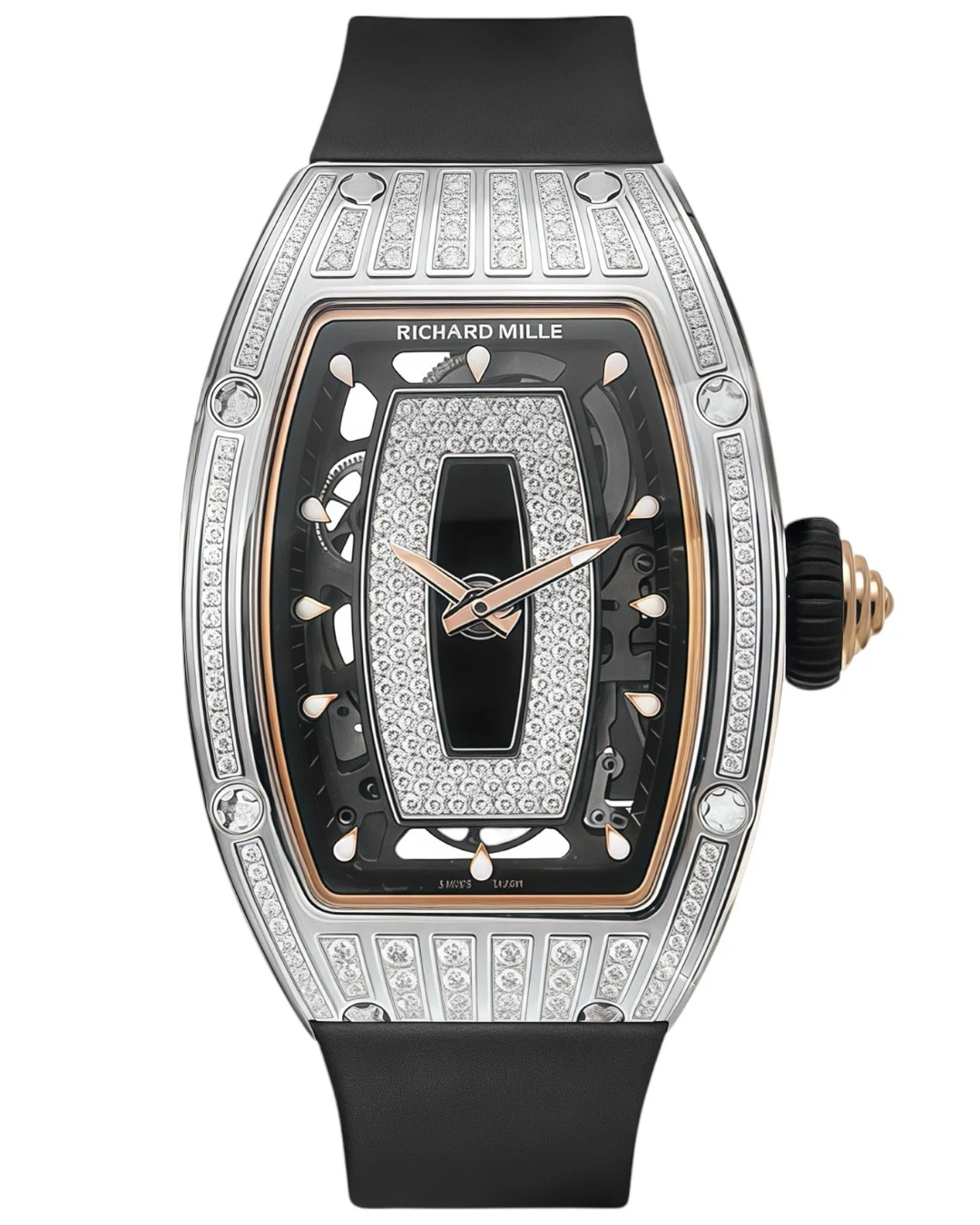 Часы Richard Mille RM07-01 White Gold Medium Set Diamonds (Black Lips)