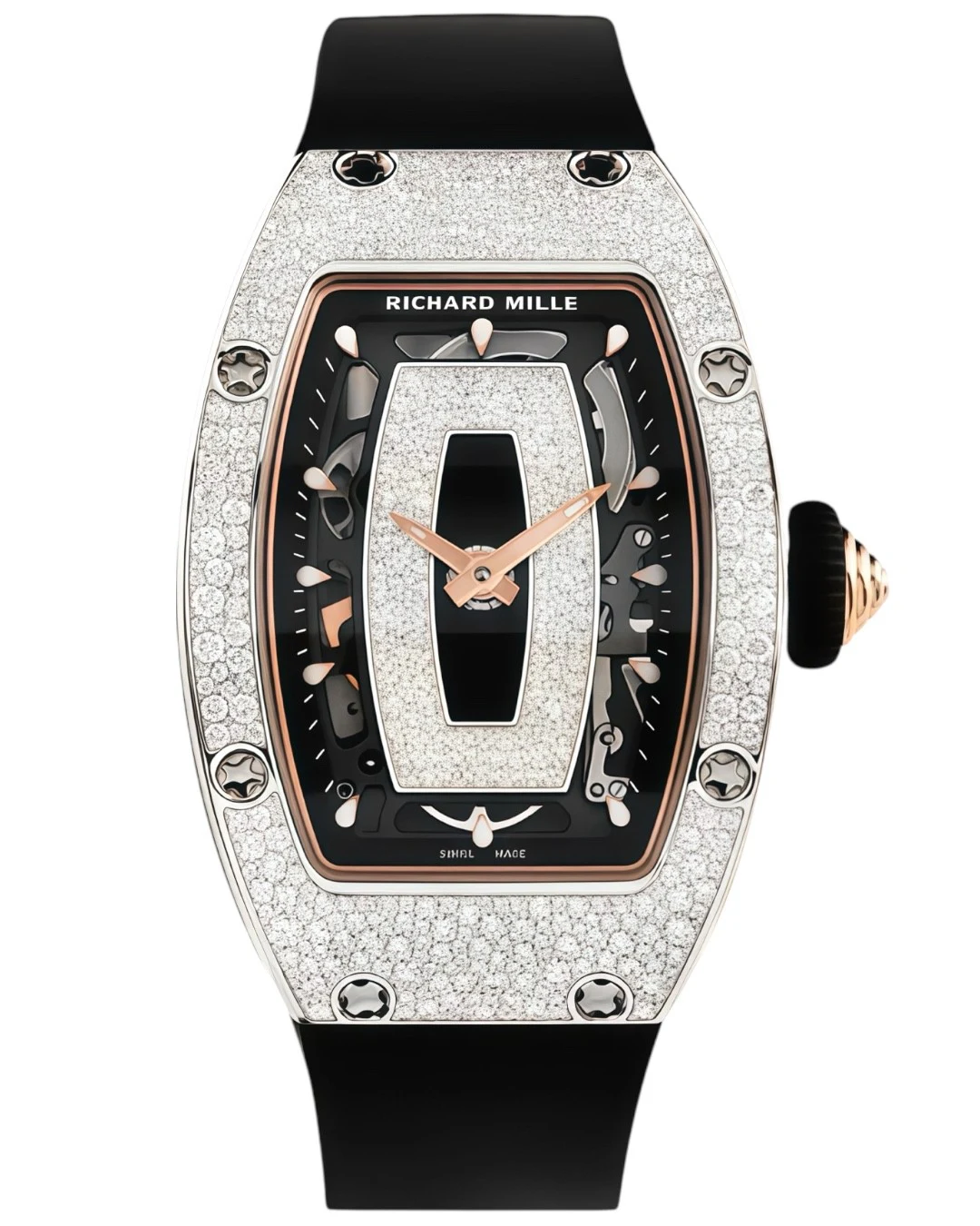 Часы Richard Mille RM07-01 White Gold Snow Set Diamonds (Black Lips)