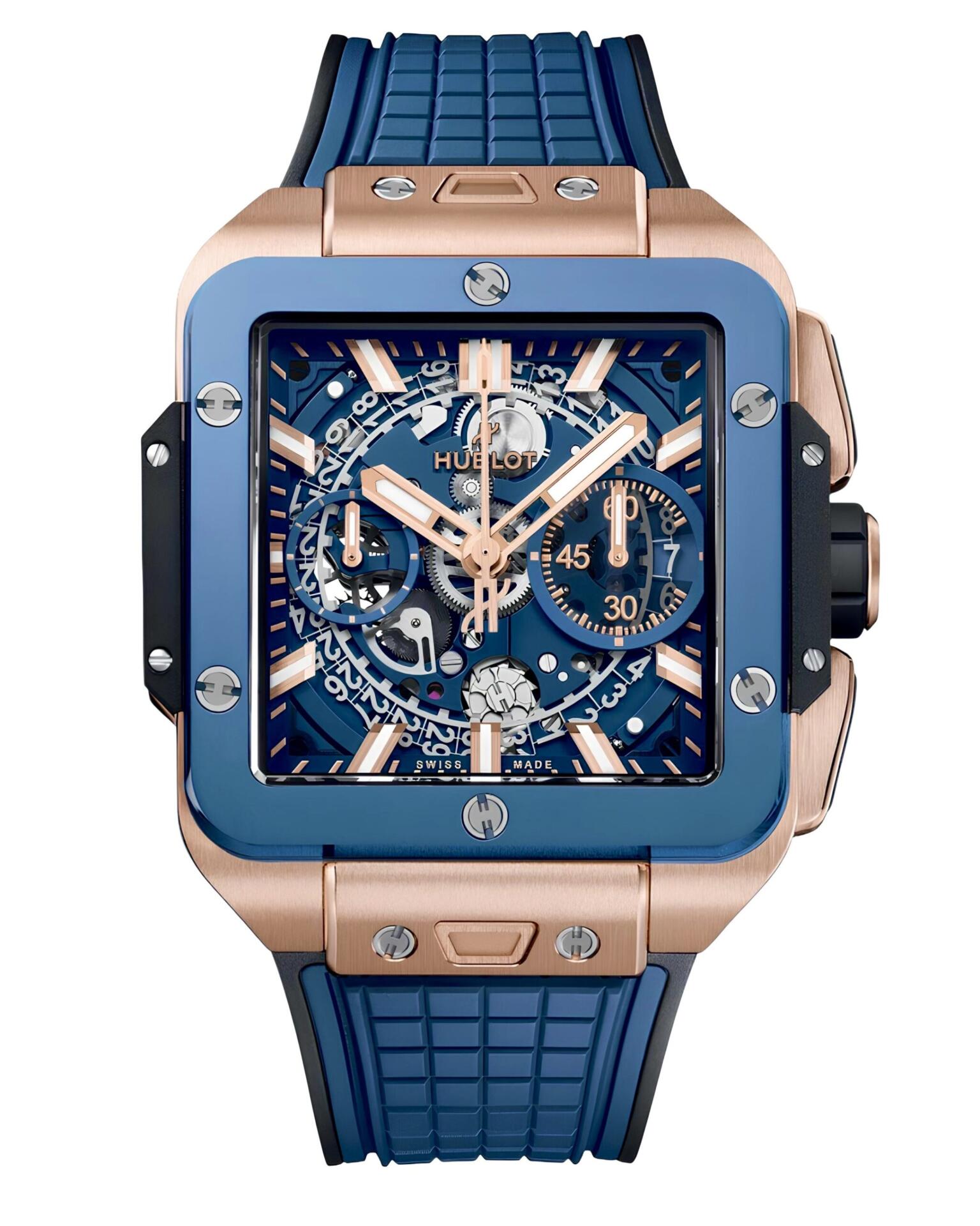 Часы Hublot Square Bang Unico King Gold Blue Ceramic 821.OL.5180.RX