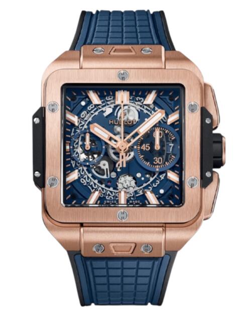 Реплика часов Hublot Square Bang Unico King Gold Blue 821.OX.5180.RX — фото товара LuxuryWatch