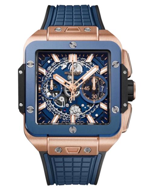 Реплика часов Hublot Square Bang Unico King Gold Blue Ceramic 821.OL.5180.RX — фото товара LuxuryWatch