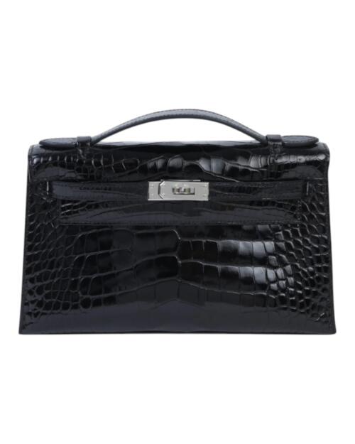 Копия сумки женская Hermès Kelly Pochette HSS Alligator Mississippiensis Shiny Noir / White Interior — фото товара LuxuryWatch