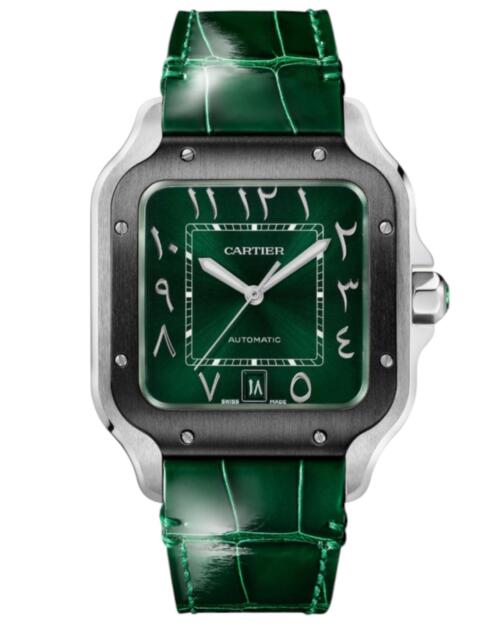Реплика часов Cartier Santos Arabic Dial Green Large WSSA0055 — фото товара LuxuryWatch