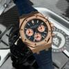 Реплика часов Audemars Piguet Royal Oak Chronograph 26239OR.OO.D315CR.01, синий циферблат с розово-золотистыми регистрами на синей коже — фото товара LuxuryWatch