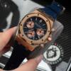 Реплика часов Audemars Piguet Royal Oak Chronograph 26239OR.OO.D315CR.01, синий циферблат с розово-золотистыми регистрами на синей коже — фото товара LuxuryWatch