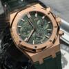 Реплика часов Audemars Piguet Royal Oak Chronograph 26240OR.OO.D404CR.02, зелёный циферблат на зелёном кожаном ремешке — фото товара LuxuryWatch