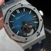 Реплика часов Audemars Piguet Royal Oak Tourbillon Extra-Thin 26522TI.OO.1220TI.01, синий циферблат в серебристом корпусе на синем каучуке — фото товара LuxuryWatch
