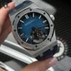 Реплика часов Audemars Piguet Royal Oak Tourbillon Extra-Thin 26522TI.OO.1220TI.01, синий циферблат в серебристом корпусе на синем каучуке — фото товара LuxuryWatch