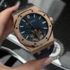Реплика часов Audemars Piguet Royal Oak Tourbillon Extra-Thin 26522OR.OO.1220OR.01, синий циферблат в розово-золотистом корпусе на синем каучуке — фото товара LuxuryWatch