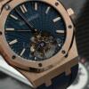 Реплика часов Audemars Piguet Royal Oak Tourbillon Extra-Thin 26522OR.OO.1220OR.01, синий циферблат в розово-золотистом корпусе на синем каучуке — фото товара LuxuryWatch