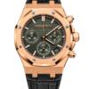 Реплика часов Audemars Piguet Royal Oak Chronograph 26240OR.OO.D404CR.02, зелёный циферблат на чёрном кожаном ремешке — фото товара LuxuryWatch