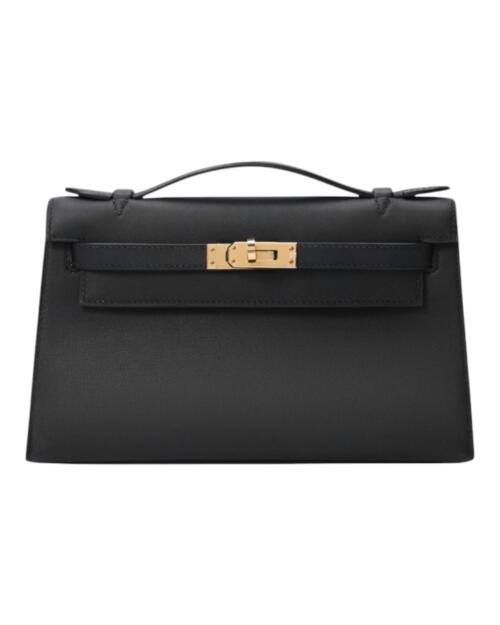 Копия сумки женская Hermès Kelly Pochette Swift Noir Gold Hardware — фото товара LuxuryWatch