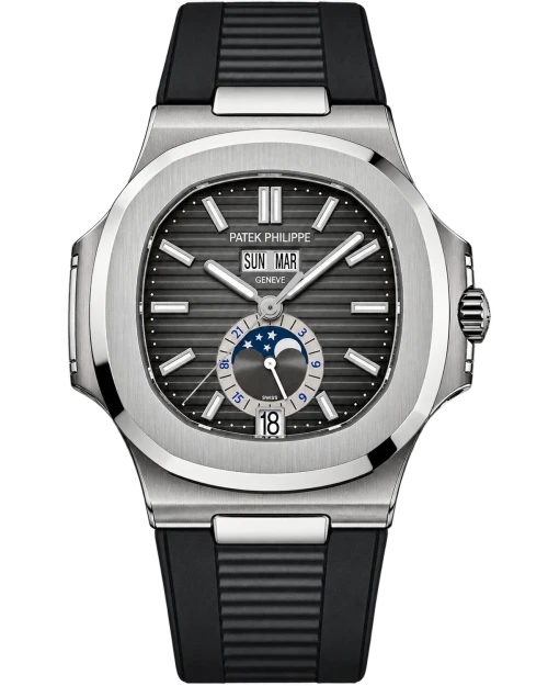 Реплика часов Patek Philippe Nautilus Annual Calendar 5726A-001, чёрный рельефный ремешок — фото товара LuxuryWatch