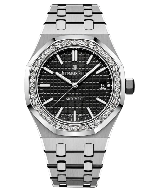 Реплика часов Audemars Piguet Royal Oak Selfwinding Stainless Steel Black Dial Diamond Bezel 15451ST.ZZ.1256ST.01 — фото товара LuxuryWatch