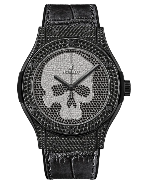 Реплика часов Hublot Classic Fusion Skull Black Full Pavé 511.ND.9100.LR.1700.SKULL — фото товара LuxuryWatch