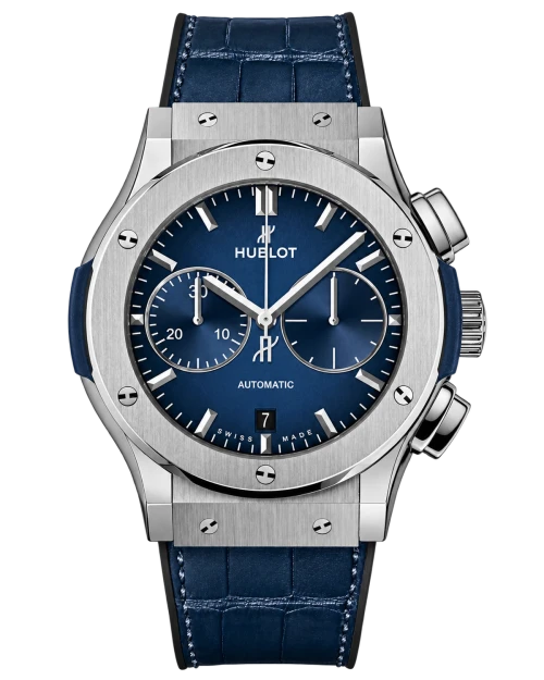Реплика часов Hublot Classic Fusion Blue Chronograph 521.NX.7170.LR, кожаный ремешок — фото товара LuxuryWatch