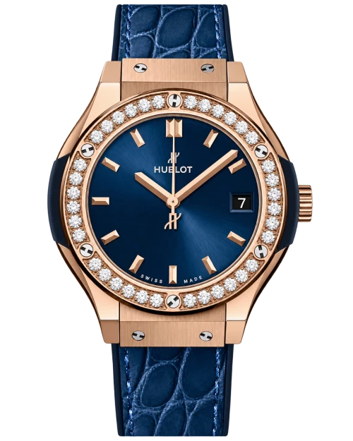Реплика часов Hublot Classic Fusion 581.OX.1181.RX.1104, синий рельефный ремешок — фото товара LuxuryWatch
