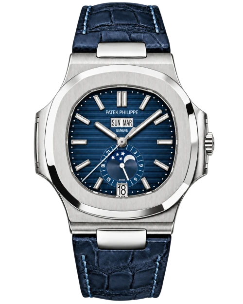 Реплика часов Patek Philippe Nautilus Annual Calendar 5726/1A-014, синий фактурный ремешок — фото товара LuxuryWatch